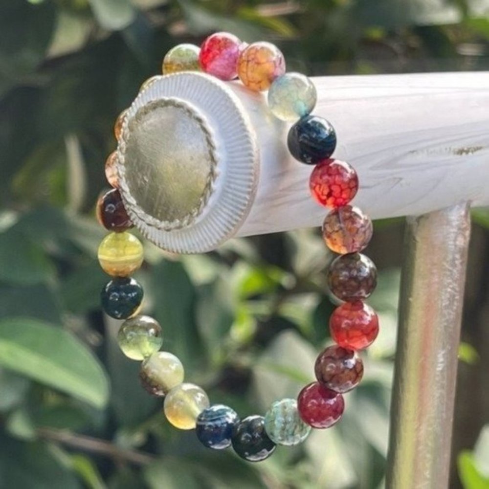 8mm Mixed Color Crackle Agate Stretch Bracelet